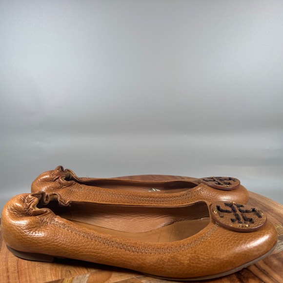 Tory Burch Shoes - Tory Burch Minnie Travel Ballet Flats Brown Leather Round Toe Logo Women's 8